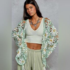 POL Mint Green Crochet Cardigan